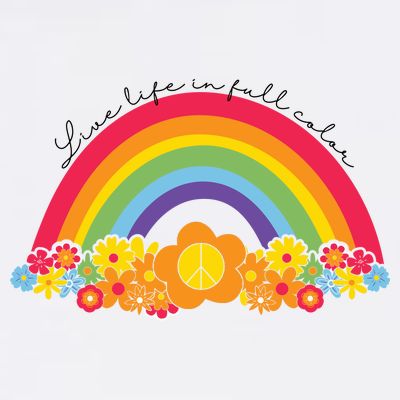 Live Life In Full Color Rainbow Peace Floral T-Shirt