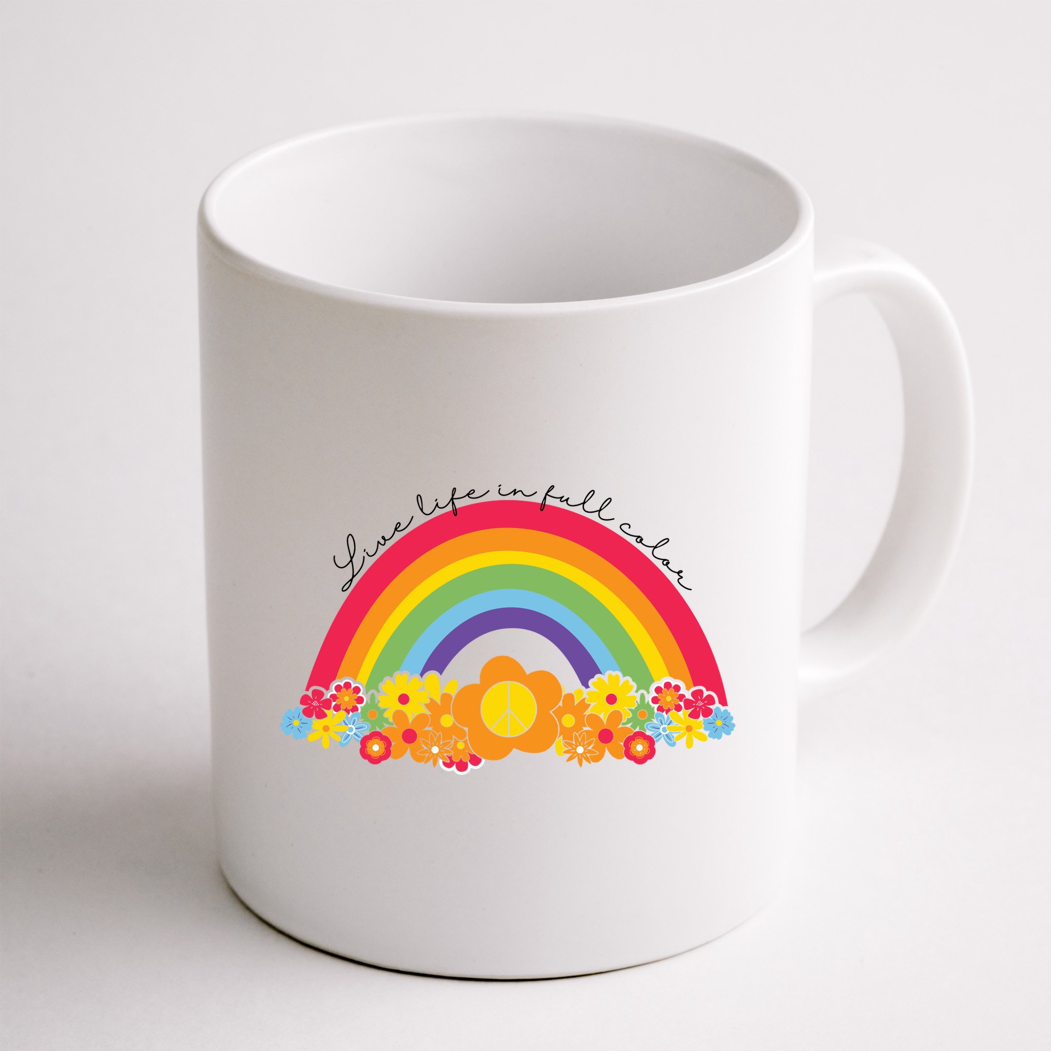 Live Life In Full Color Rainbow Peace Floral Mug