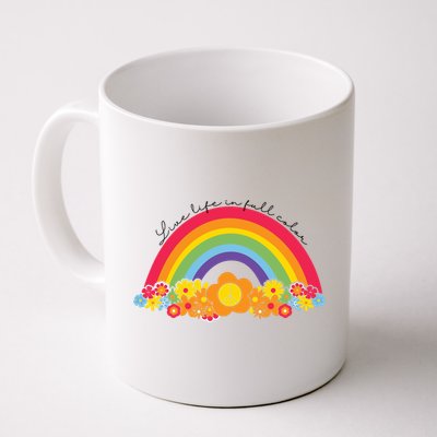 Live Life In Full Color Rainbow Peace Floral Mug