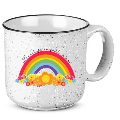 Live Life In Full Color Rainbow Peace Floral 15oz Campfire Ceramic Mug