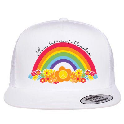 Live Life In Full Color Rainbow Peace Floral Flatbill Hat