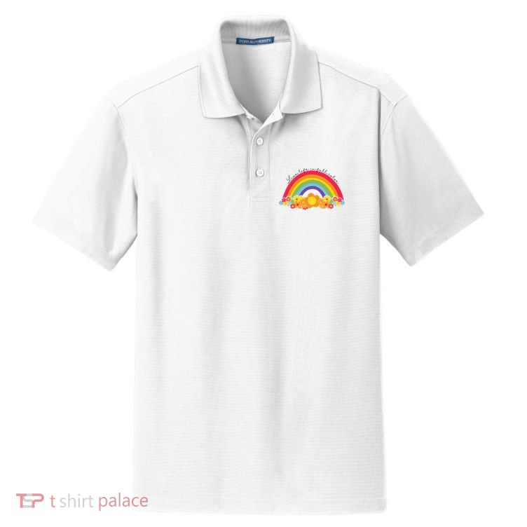Live Life In Full Color Rainbow Peace Floral Dry Zone Grid Polo