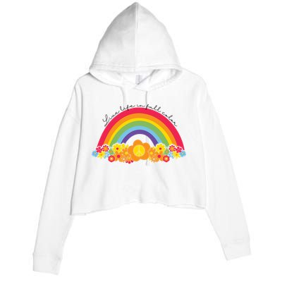 Live Life In Full Color Rainbow Peace Floral Crop Fleece Hoodie