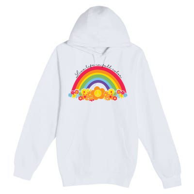 Live Life In Full Color Rainbow Peace Floral Premium Pullover Hoodie