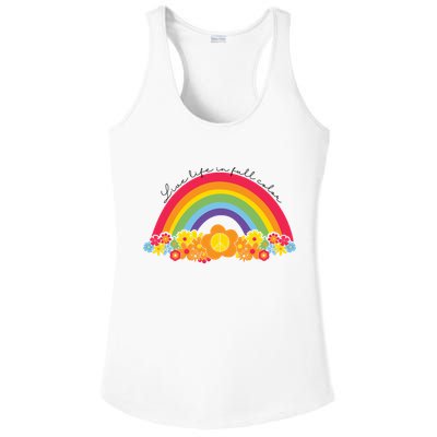 Live Life In Full Color Rainbow Peace Floral Ladies PosiCharge Competitor Racerback Tank