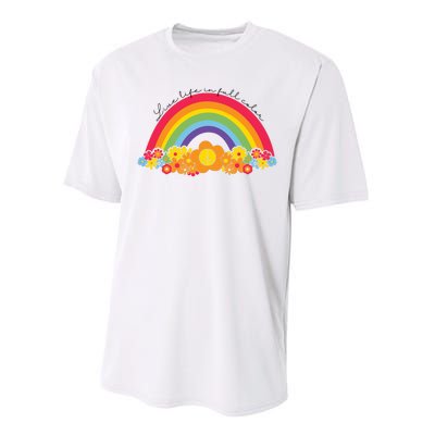 Live Life In Full Color Rainbow Peace Floral Performance Sprint T-Shirt