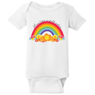 Live Life In Full Color Rainbow Peace Floral Baby Bodysuit