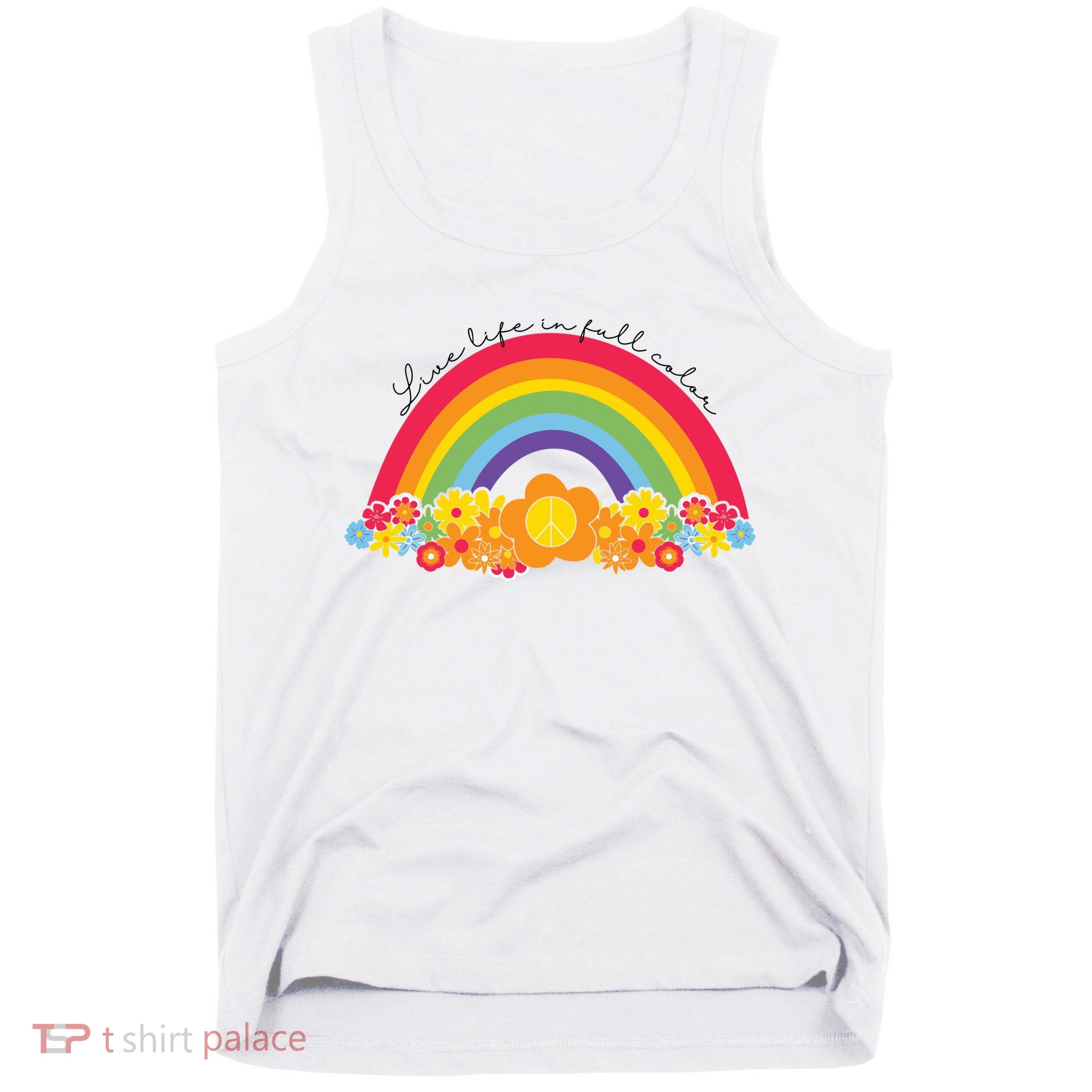 Live Life In Full Color Rainbow Peace Floral Tank Top