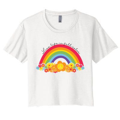 Live Life In Full Color Rainbow Peace Floral Crop Top