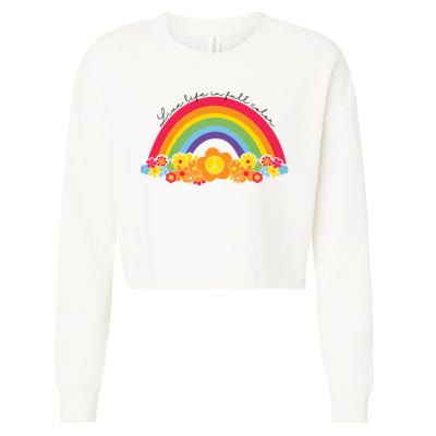 Live Life In Full Color Rainbow Peace Floral Cropped Pullover Crew