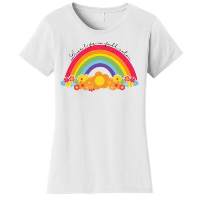 Live Life In Full Color Rainbow Peace Floral Women's T-Shirt