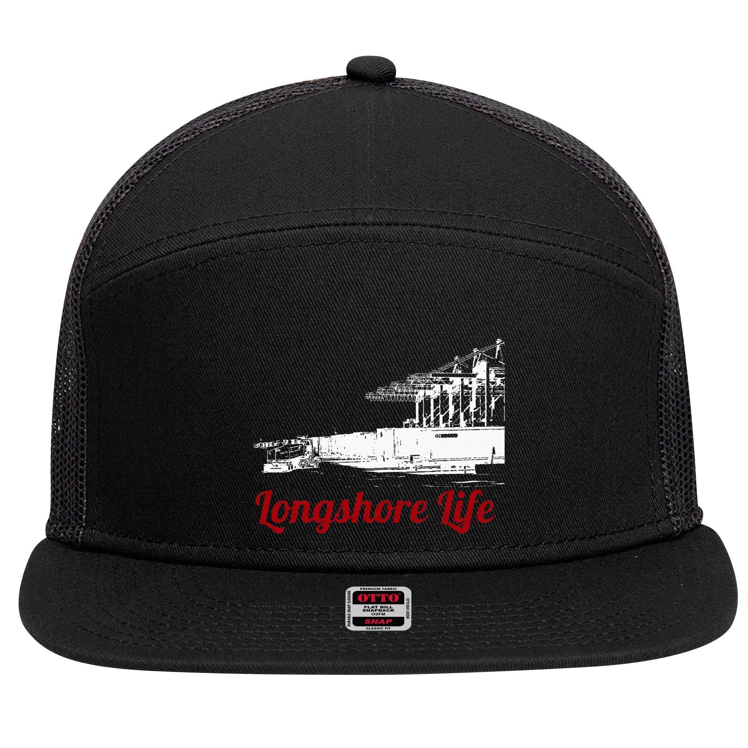 Longshore Life Ilwu Cranes Containers Utr 7 Panel Mesh Trucker Snapback Hat