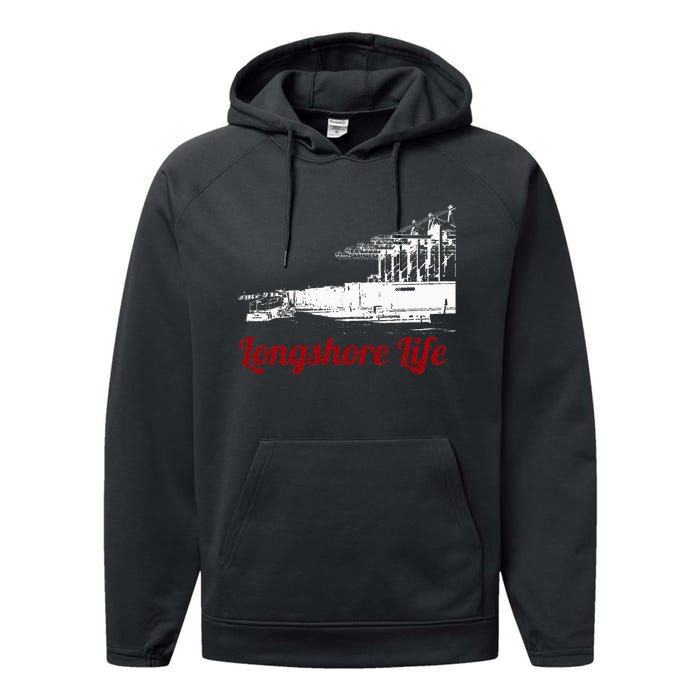 Longshore Life Ilwu Cranes Containers Utr Performance Fleece Hoodie