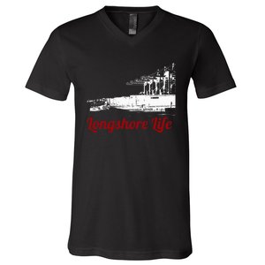 Longshore Life Ilwu Cranes Containers Utr V-Neck T-Shirt