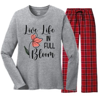 Live Life In Full Bloom Flower Women's Long Sleeve Flannel Pajama Set 