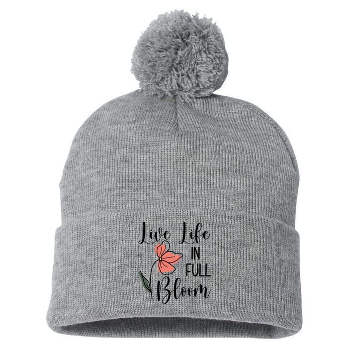 Live Life In Full Bloom Flower Pom Pom 12in Knit Beanie