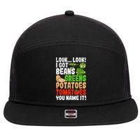 Look Look I Got Beans Greens Potatoes Tomatoes You Name It 7 Panel Mesh Trucker Snapback Hat