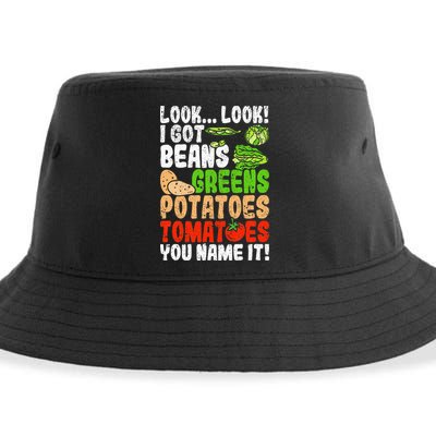 Look Look I Got Beans Greens Potatoes Tomatoes You Name It Sustainable Bucket Hat