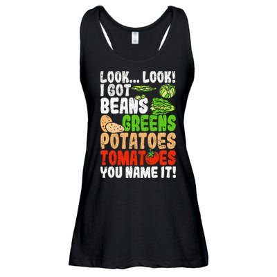 Look Look I Got Beans Greens Potatoes Tomatoes You Name It Ladies Essential Flowy Tank