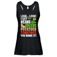 Look Look I Got Beans Greens Potatoes Tomatoes You Name It Ladies Essential Flowy Tank