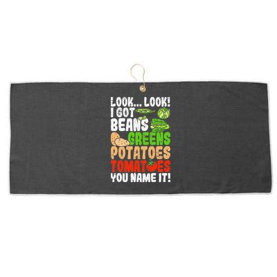 Look Look I Got Beans Greens Potatoes Tomatoes You Name It Large Microfiber Waffle Golf Towel