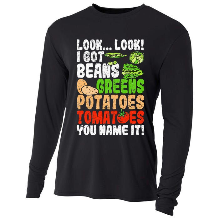 Look Look I Got Beans Greens Potatoes Tomatoes You Name It Cooling Performance Long Sleeve Crew