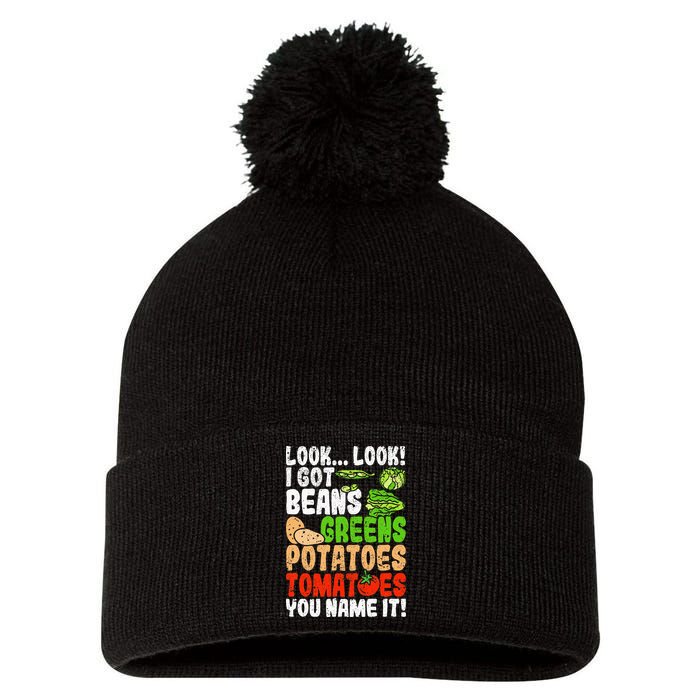 Look Look I Got Beans Greens Potatoes Tomatoes You Name It Pom Pom 12in Knit Beanie