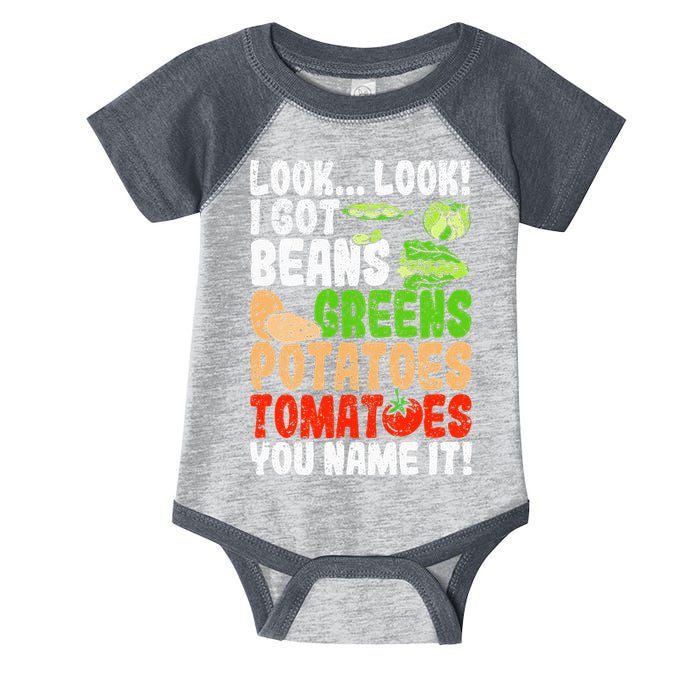 Look Look I Got Beans Greens Potatoes Tomatoes You Name It Infant Baby Jersey Bodysuit