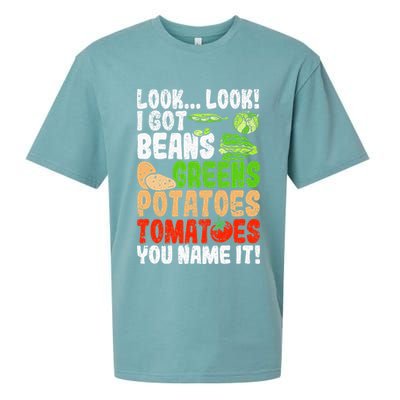 Look Look I Got Beans Greens Potatoes Tomatoes You Name It Sueded Cloud Jersey T-Shirt
