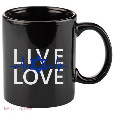 Live Love Israel Heartbeat Am Yisrael Chai Ekg Magen David 11oz C Handle Ceramic Mug