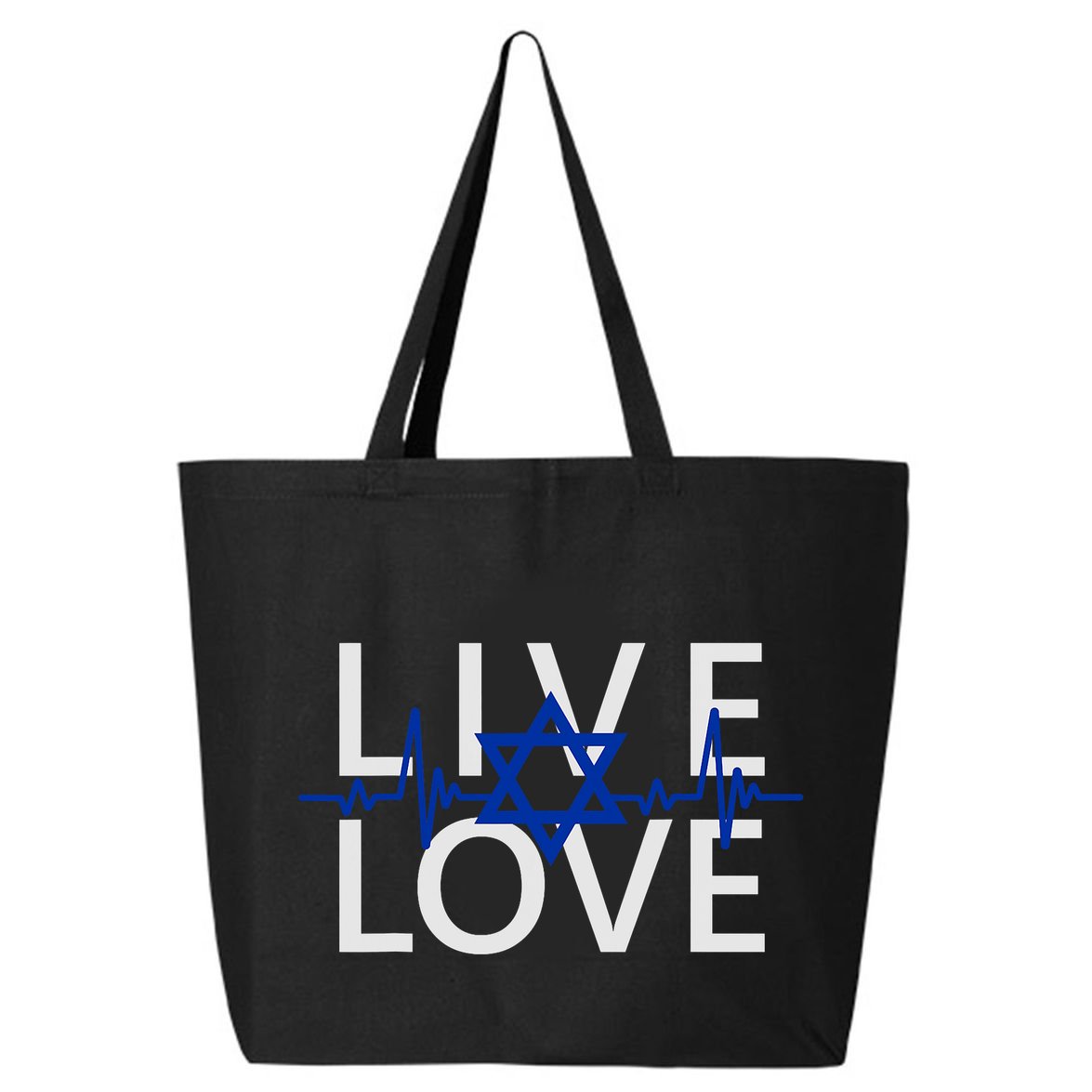 Live Love Israel Heartbeat Am Yisrael Chai Ekg Magen David 25L Jumbo Tote