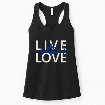 Live Love Israel Heartbeat Am Yisrael Chai Ekg Magen David Womens Tank Top