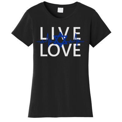 Live Love Israel Heartbeat Am Yisrael Chai Ekg Magen David Women's T-Shirt