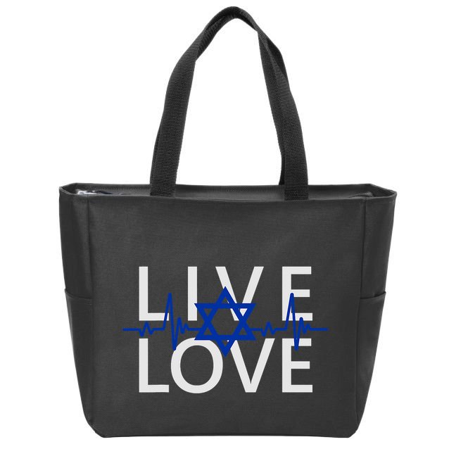 Live Love Israel Heartbeat Am Yisrael Chai Ekg Magen David Zip Tote Bag