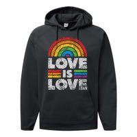 L.G.B.T.Q Love Is Love G.A.Y Pride Lgbt Ally Rainbow Flag Vintage Performance Fleece Hoodie