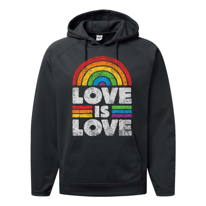 L.G.B.T.Q Love Is Love G.A.Y Pride Lgbt Ally Rainbow Flag Vintage Performance Fleece Hoodie