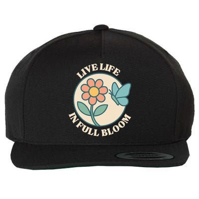Live Life In Full Bloom With Flower And Butterfly  Wool Snapback Cap
