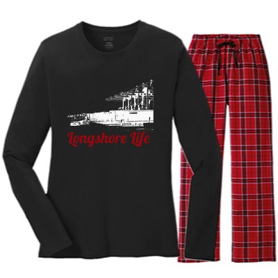 Longshore Life Ilwu Cranes Containers Utr Women's Long Sleeve Flannel Pajama Set 