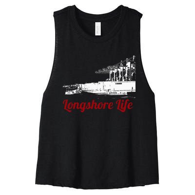 Longshore Life Ilwu Cranes Containers Utr Women's Racerback Cropped Tank