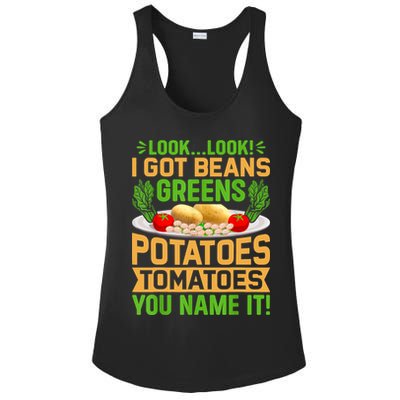 Look Look I Got Beans Greens Potatoes Tomatoes You Name It Ladies PosiCharge Competitor Racerback Tank