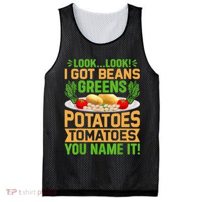 Look Look I Got Beans Greens Potatoes Tomatoes You Name It Mesh Reversible Basketball Jersey Tank