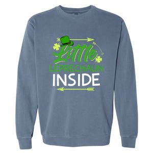 Little Leprechaun Inside St Patricks Day Pregnant Great Gift Garment-Dyed Sweatshirt