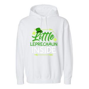 Little Leprechaun Inside St Patricks Day Pregnant Great Gift Garment-Dyed Fleece Hoodie