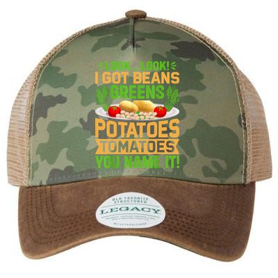Look Look I Got Beans Greens Potatoes Tomatoes You Name It Legacy Tie Dye Trucker Hat