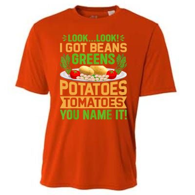 Look Look I Got Beans Greens Potatoes Tomatoes You Name It Cooling Performance Crew T-Shirt