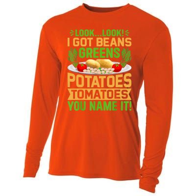 Look Look I Got Beans Greens Potatoes Tomatoes You Name It Cooling Performance Long Sleeve Crew