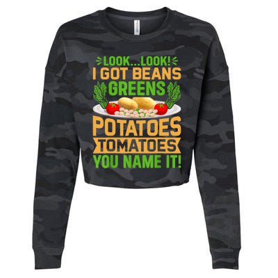 Look Look I Got Beans Greens Potatoes Tomatoes You Name It Cropped Pullover Crew