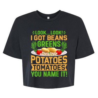 Look Look I Got Beans Greens Potatoes Tomatoes You Name It Bella+Canvas Jersey Crop Tee