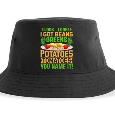 Look Look I Got Beans Greens Potatoes Tomatoes You Name It Sustainable Bucket Hat
