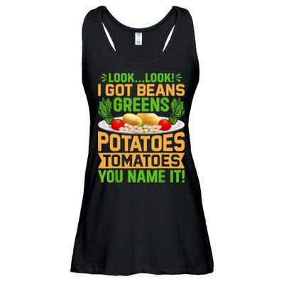Look Look I Got Beans Greens Potatoes Tomatoes You Name It Ladies Essential Flowy Tank